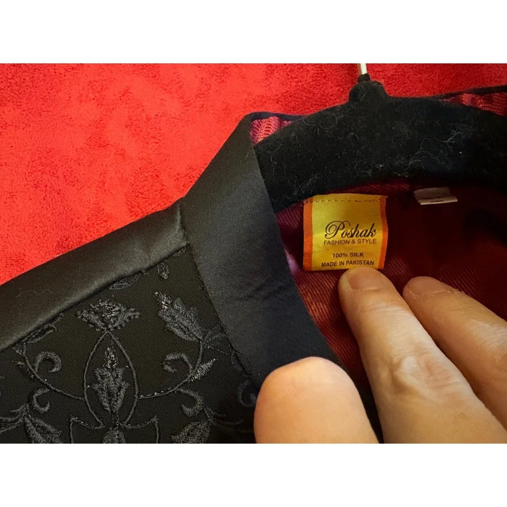 Mens Black‎ Brocade Vest Size 26 Formal Waistcoat Pakistan